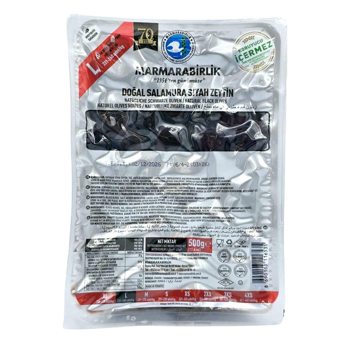Marmarabirlik Salamura Black Olives Hiper Large 500g