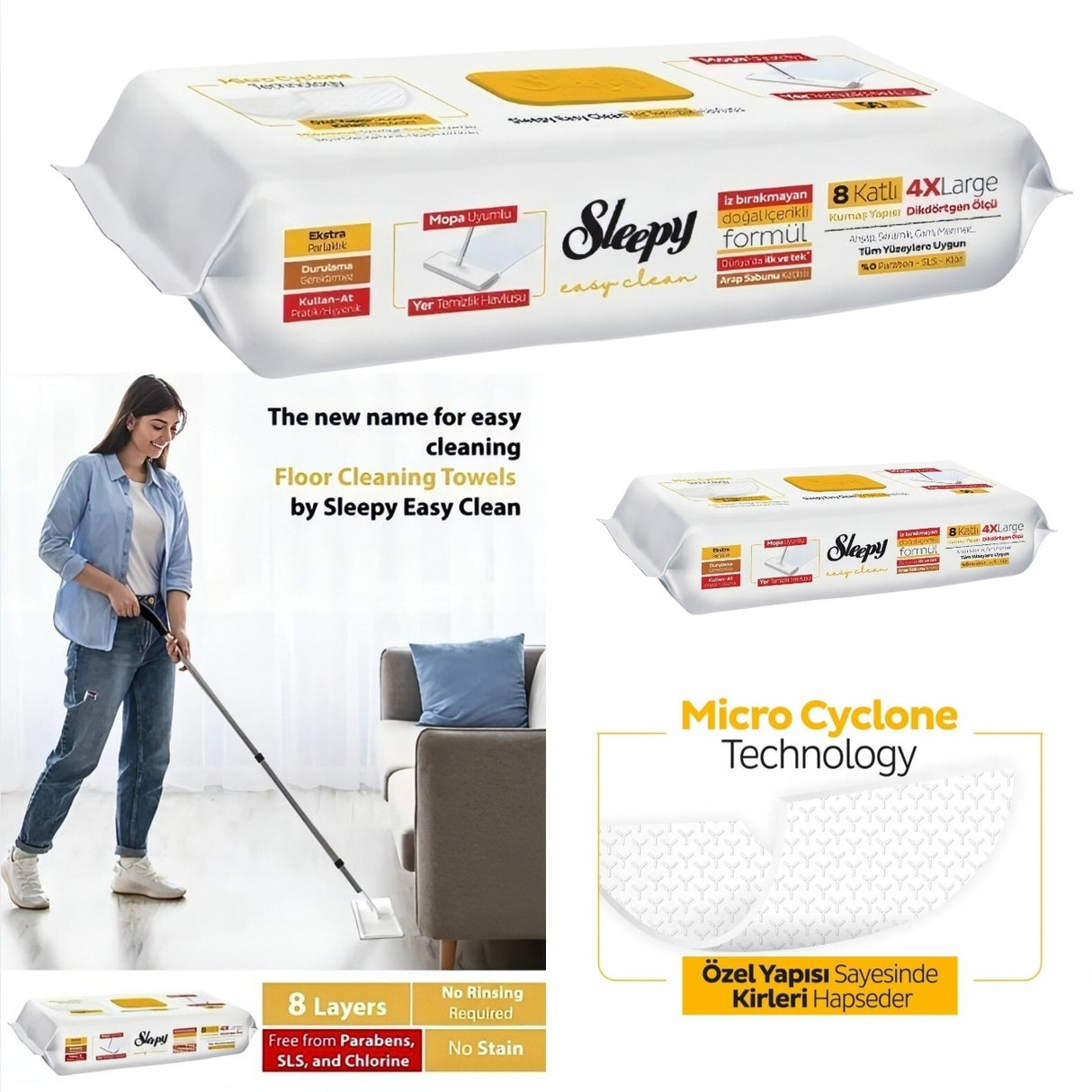 Sleepy 4XL X 50pcs HERBAL SOAP, Mop Compatible Floor Cleaning Towels