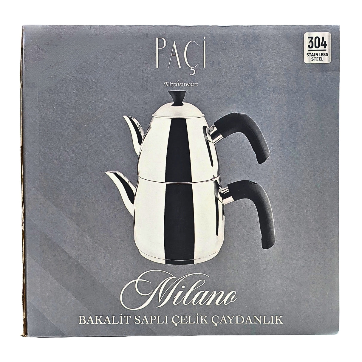 Paci Milano Black Handle 304 Stainless Steel Turkish Teapot