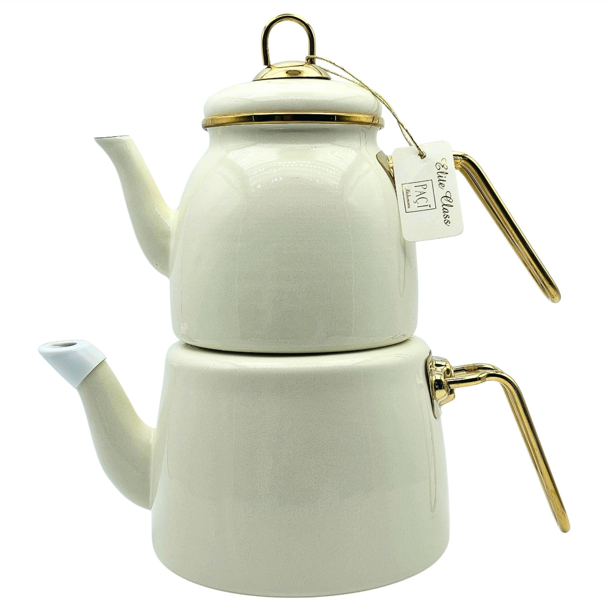Paci Cream Elite Class Steel Turkish Teapot