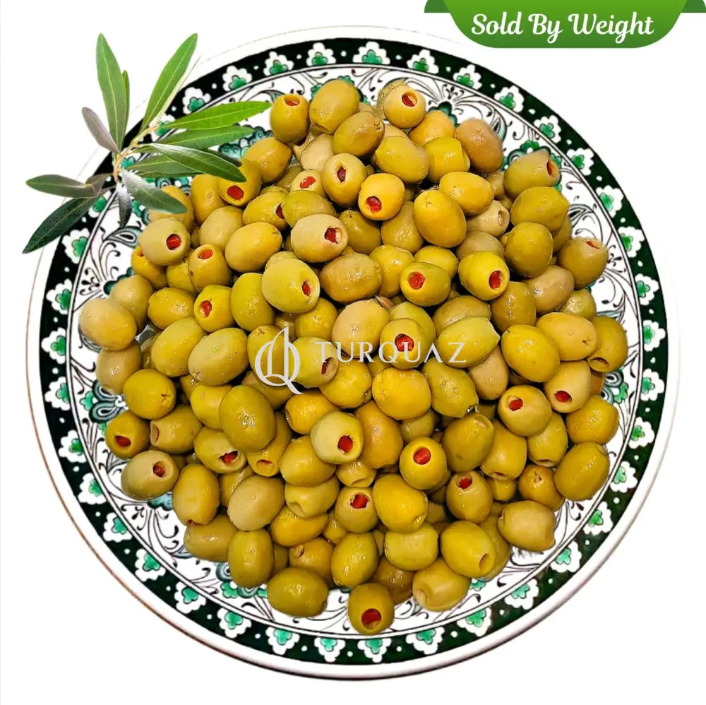 Gourmet Red Pepper Green Olives SBW Olives