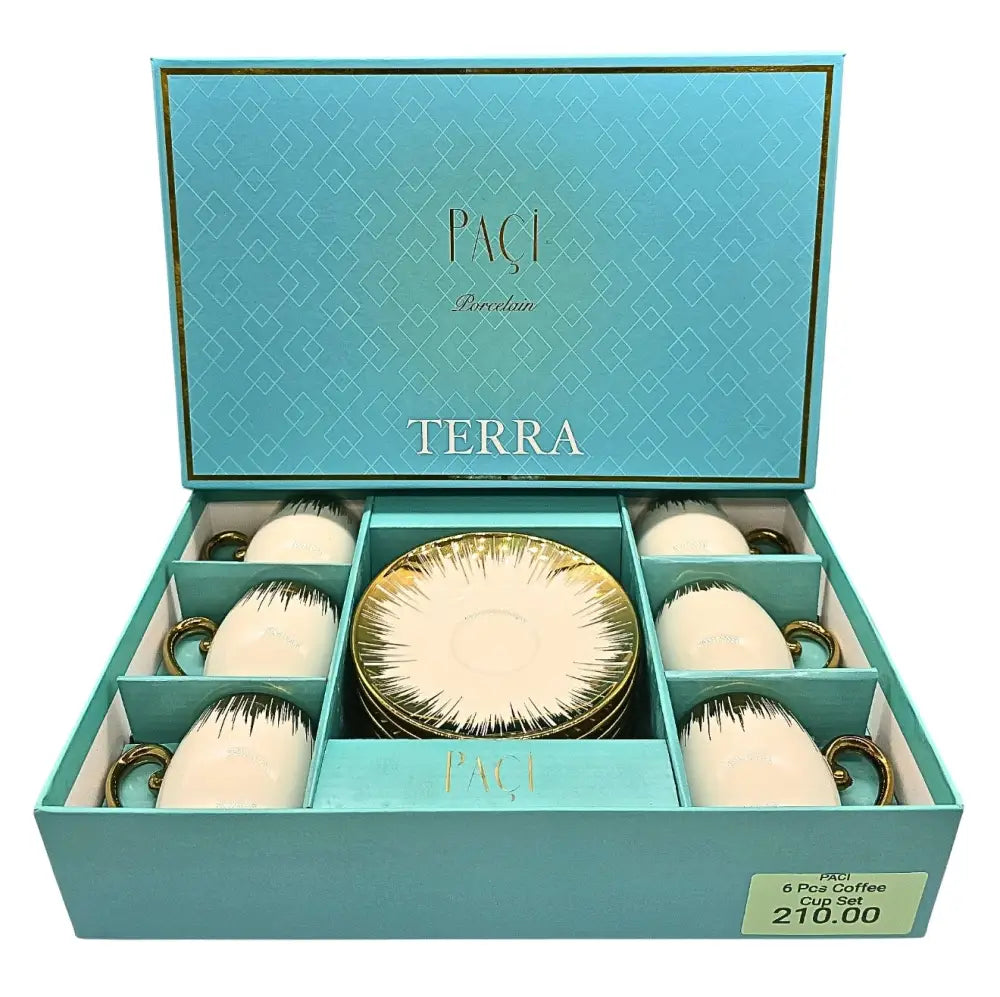 Paci Terra Porcelain Turkish Coffee Cup Set 6pcs Paci Bamboo Porcelain Coffee Cup Set