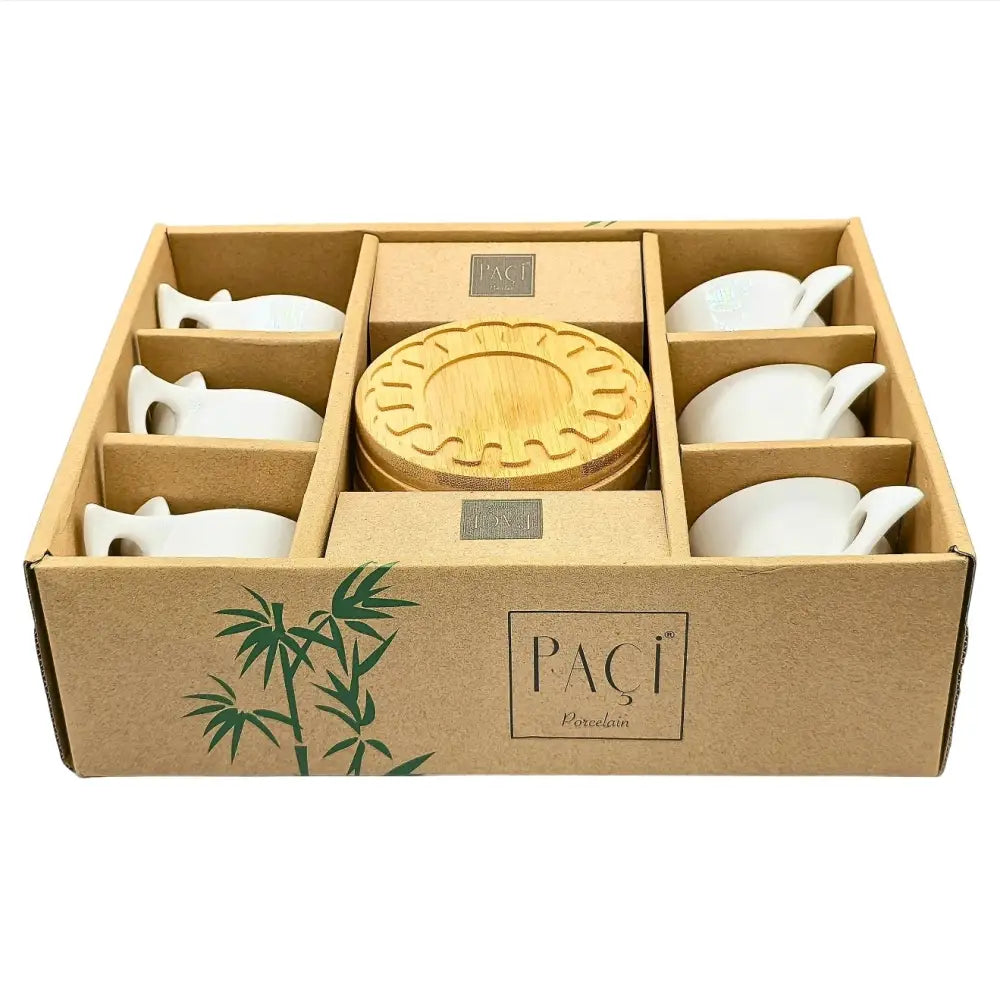 Paci White Porcelain Bamboo Coffee cup Set 6pcs no. 101574 Paci Porcelain Coffee cup Set
