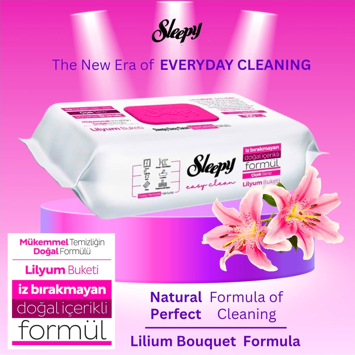Sleepy Lilium Bouquet,Easy Clean Multi-Surface Cleaning Wipes 100 Sheets