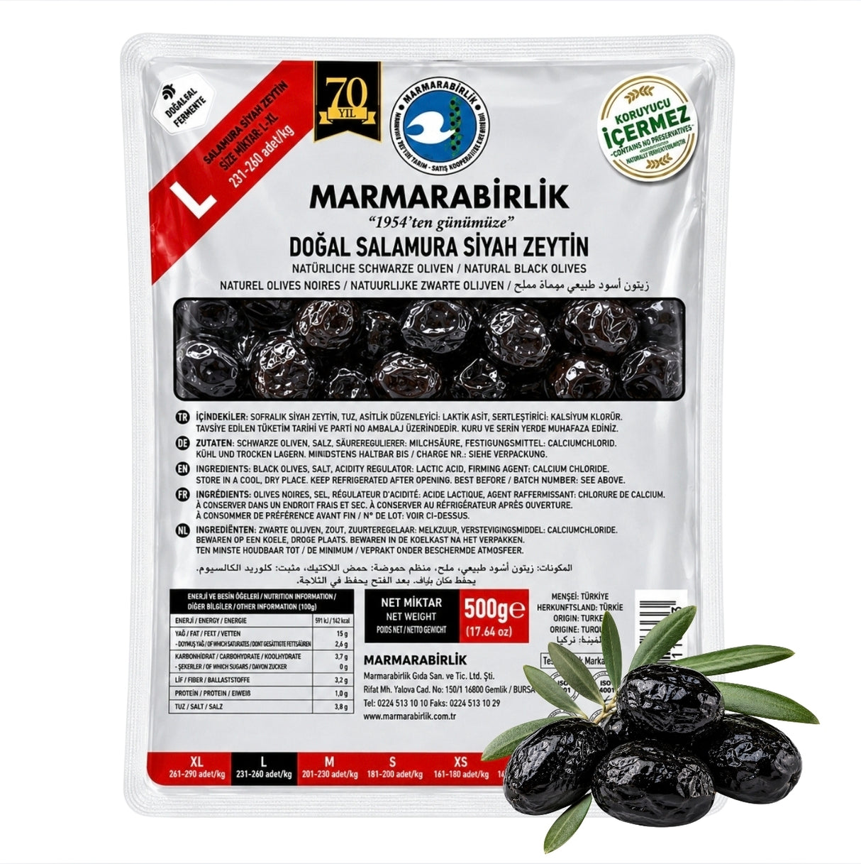 Marmarabirlik Salamura Black Olives Hiper Large 500g