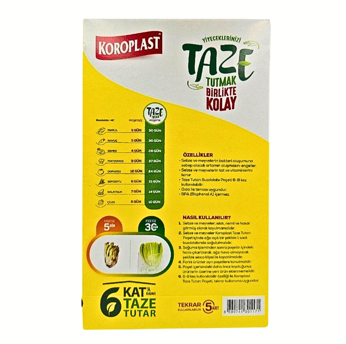 Koroplast Fruits & Vegetables Keeping Fresh Refrigerator Bag 5pcs 35X40cm