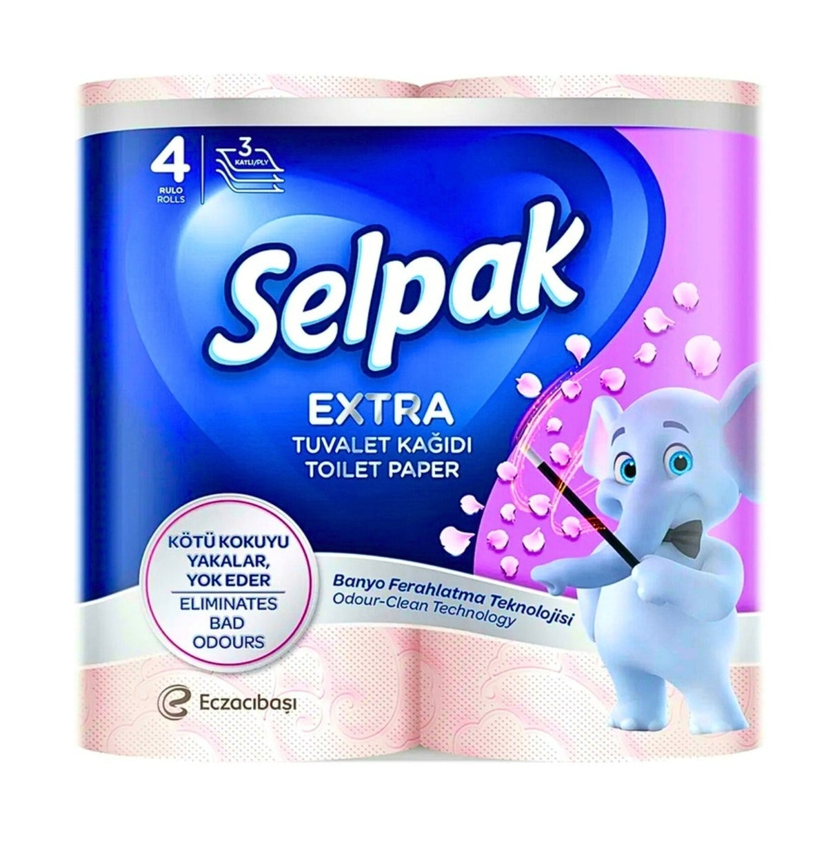 Selpak Extra Bathroom Paper Roll Refreshing Pack with Odour Clean Technology Toilet Paper 3ply X 4 Rolls
