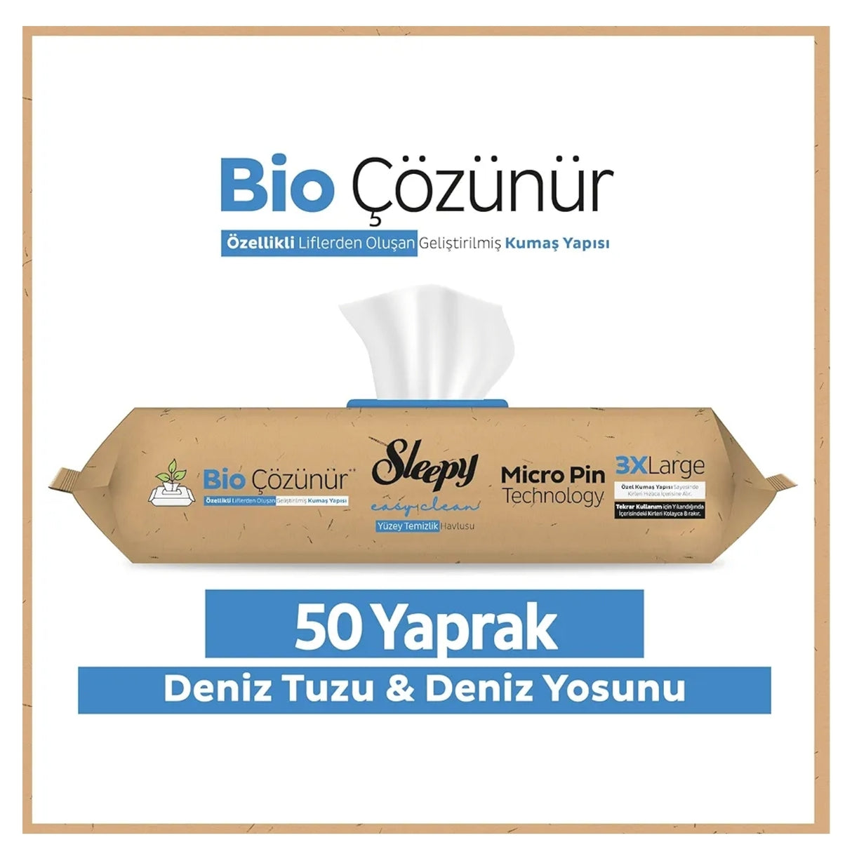 Sleepy 3XL X 50pcs Bio Degradable White Vinegar Sea Salt & Seaweed Surface Cleaning Towels