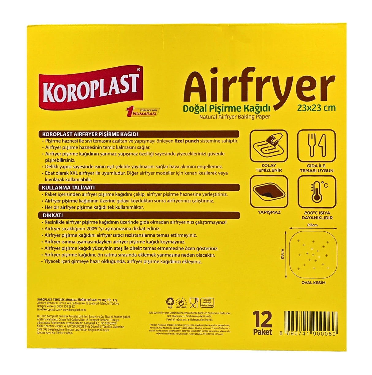 Koroplast Air fryer Natural Baking Paper 12 pcs 23X23cm
