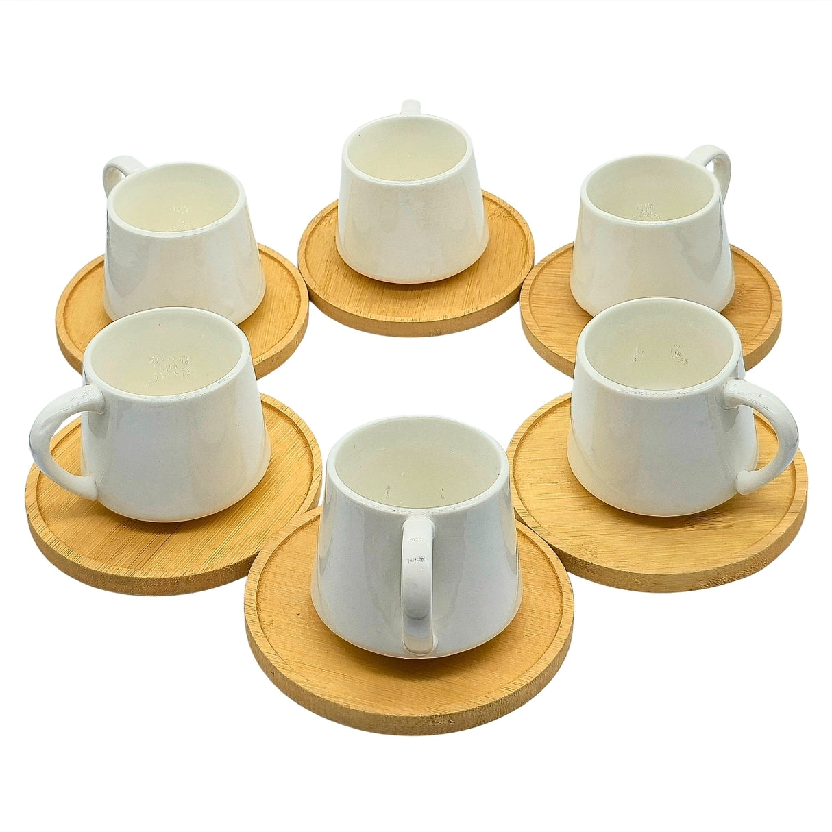 Paci White Porcelain Bamboo Saucer Coffee cup Set 6pcs no. 101094