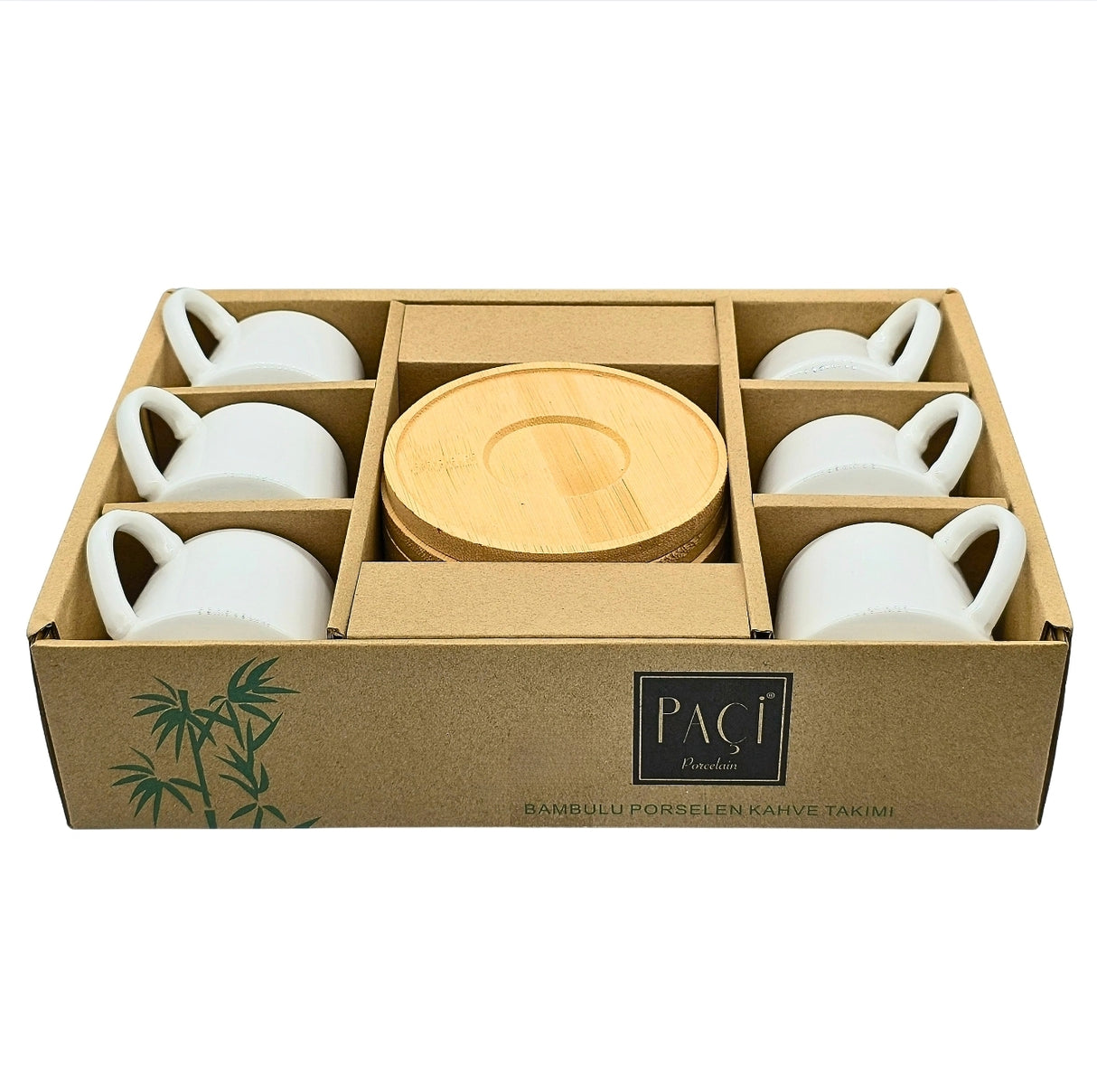 Paci White Porcelain Bamboo Saucer Coffee cup Set 6pcs no. 101094