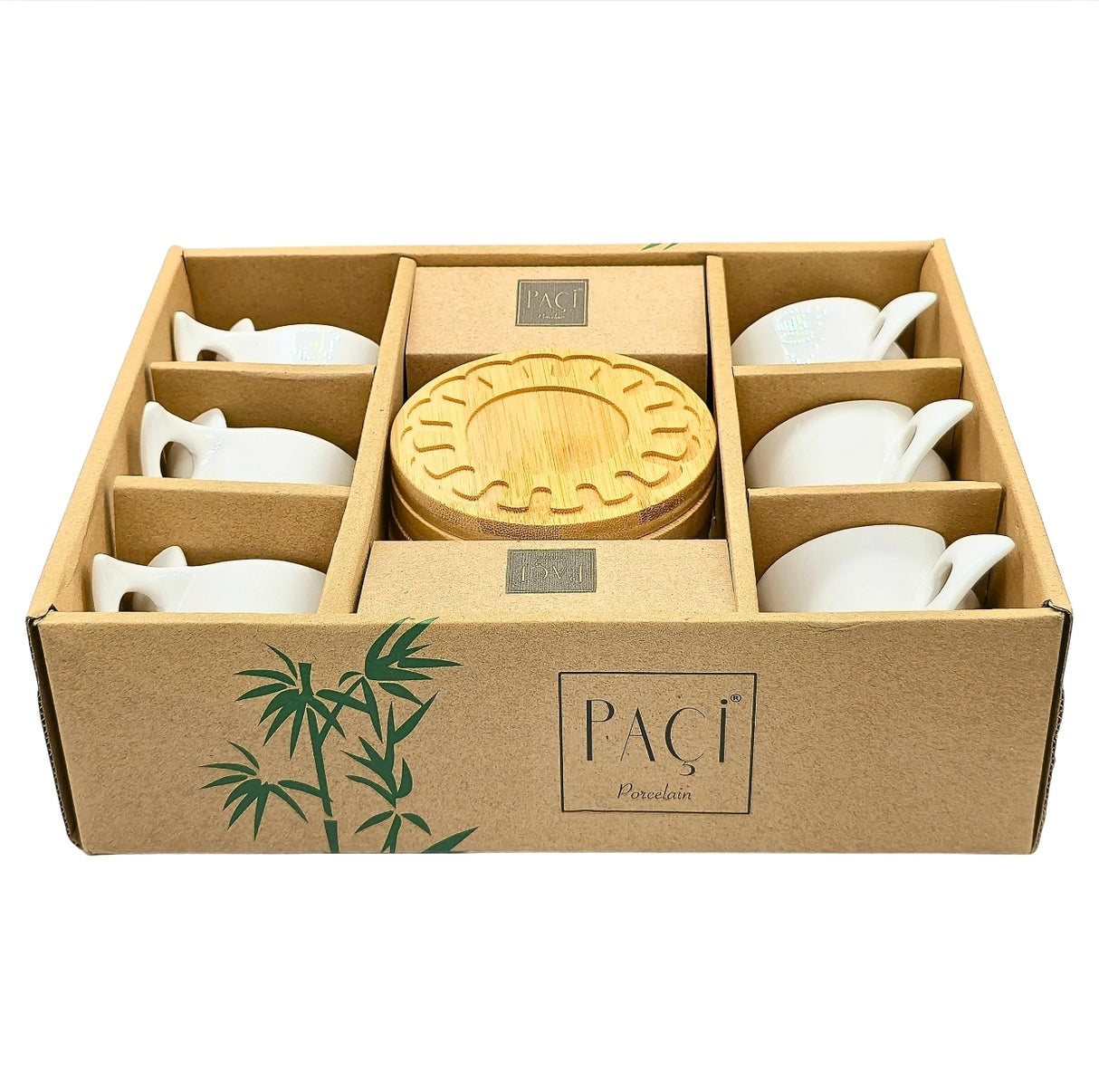 Paci White Porcelain Bamboo Coffee cup Set 6pcs no. 101574