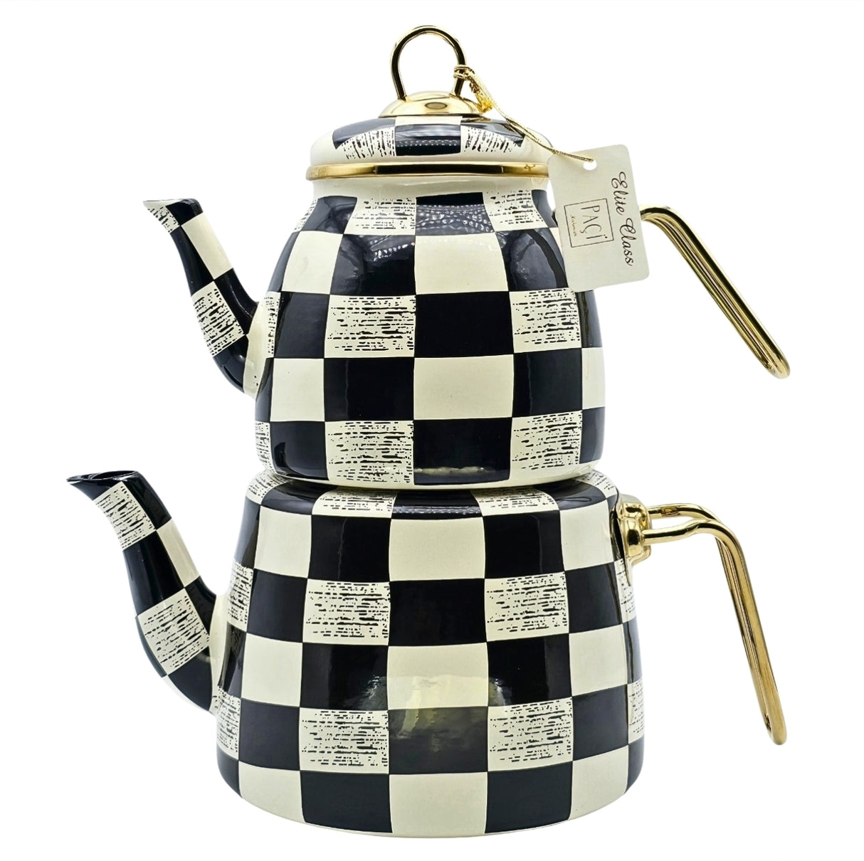 Paci Elite Class Checkered Steel Turkish Teapot