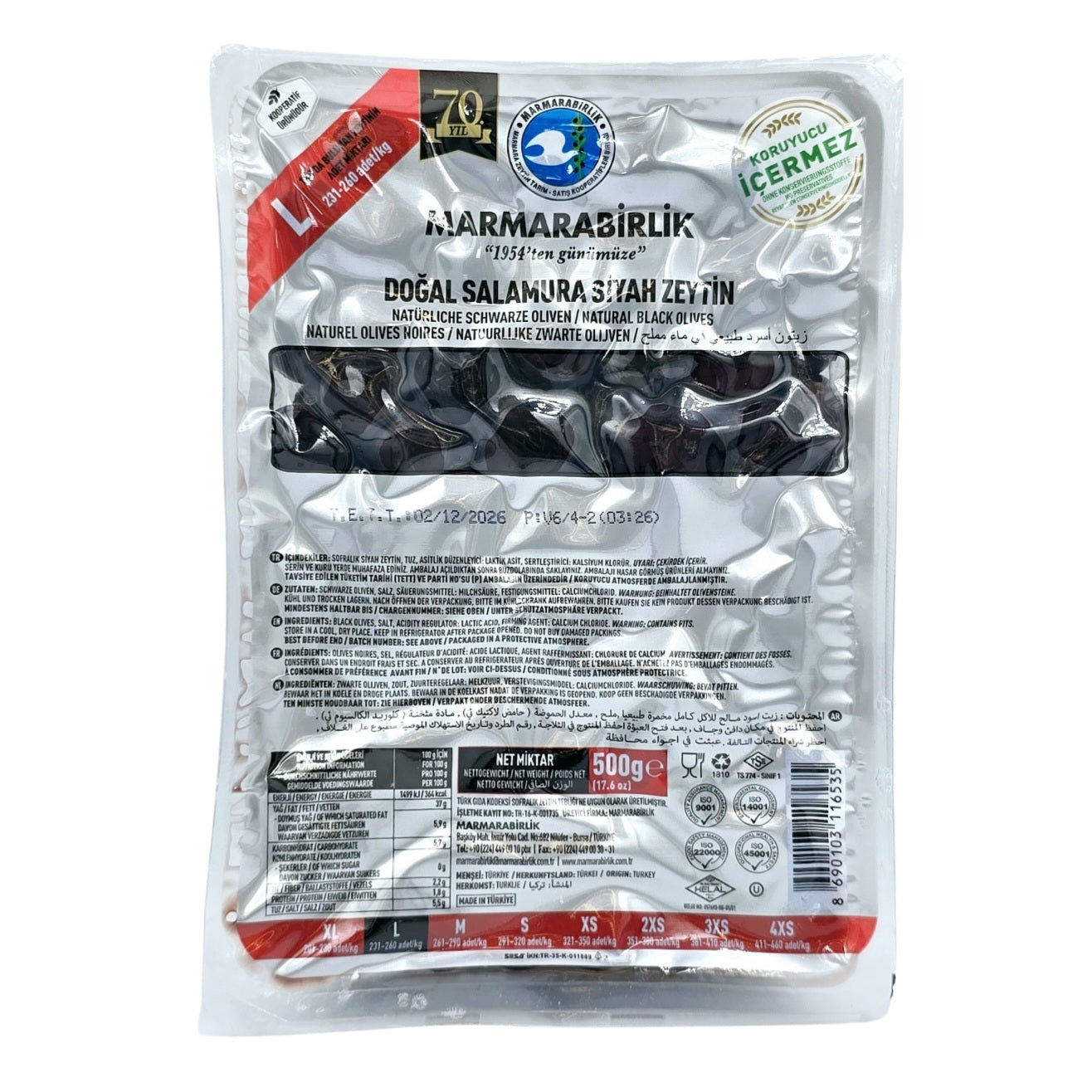 Marmarabirlik Salamura Black Olives Hiper Large 500g