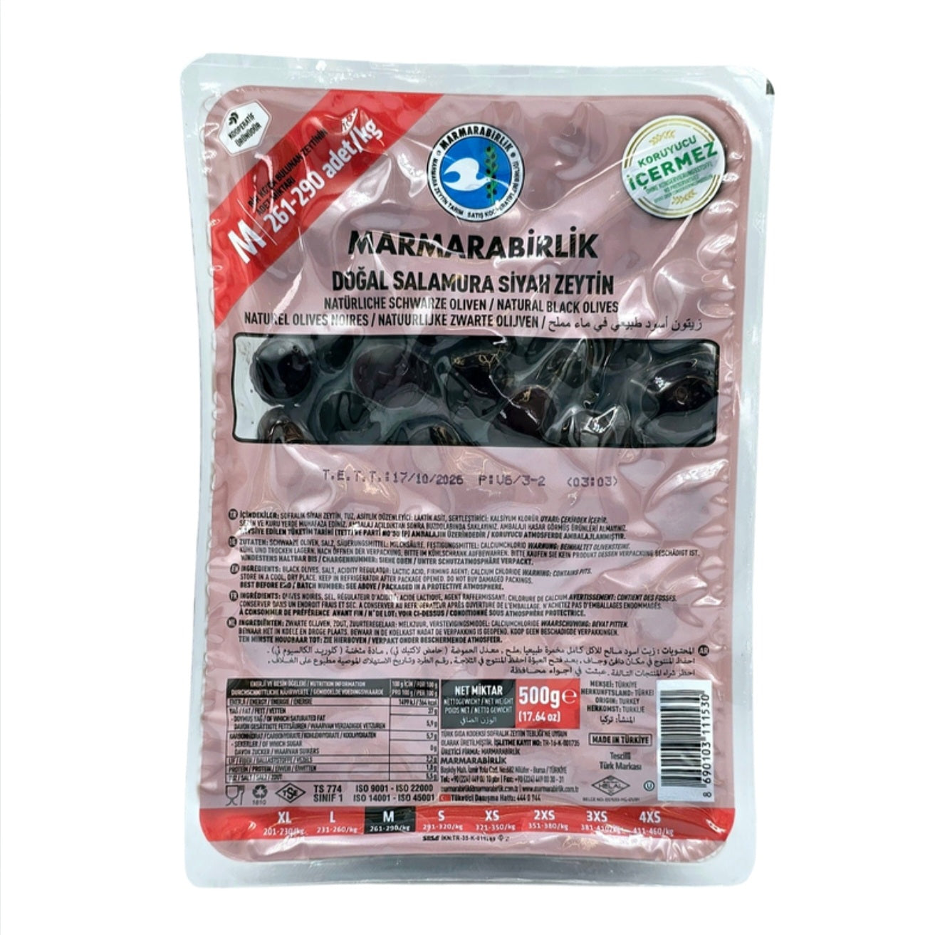 Marmarabirlik Salamura Black Olives Hiper Midium 500g