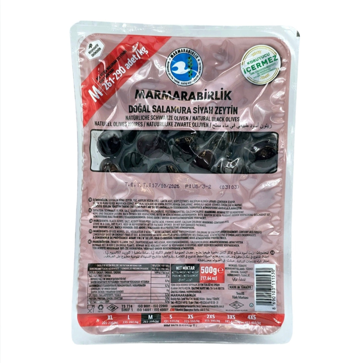 MarmaraBirlik Salamura Black Olives Hiper M 500 Gr