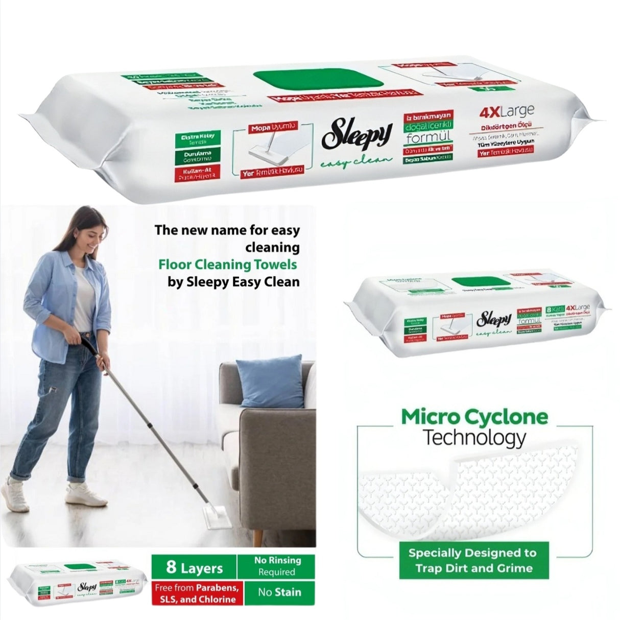 Sleepy 4XL X 50pcs WHITE SOAP ADDITIVE Mop Compatible Floor Cleaning Towels