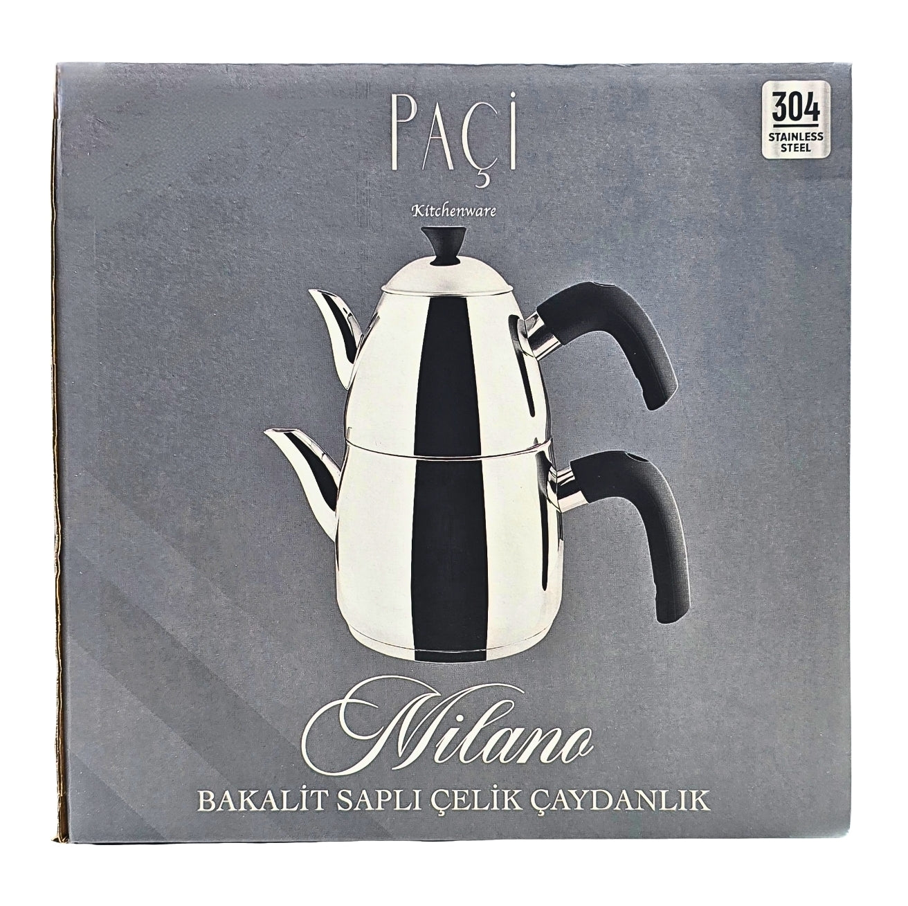 Paci Milano Black Handle 304 Stainless Steel Turkish Teapot