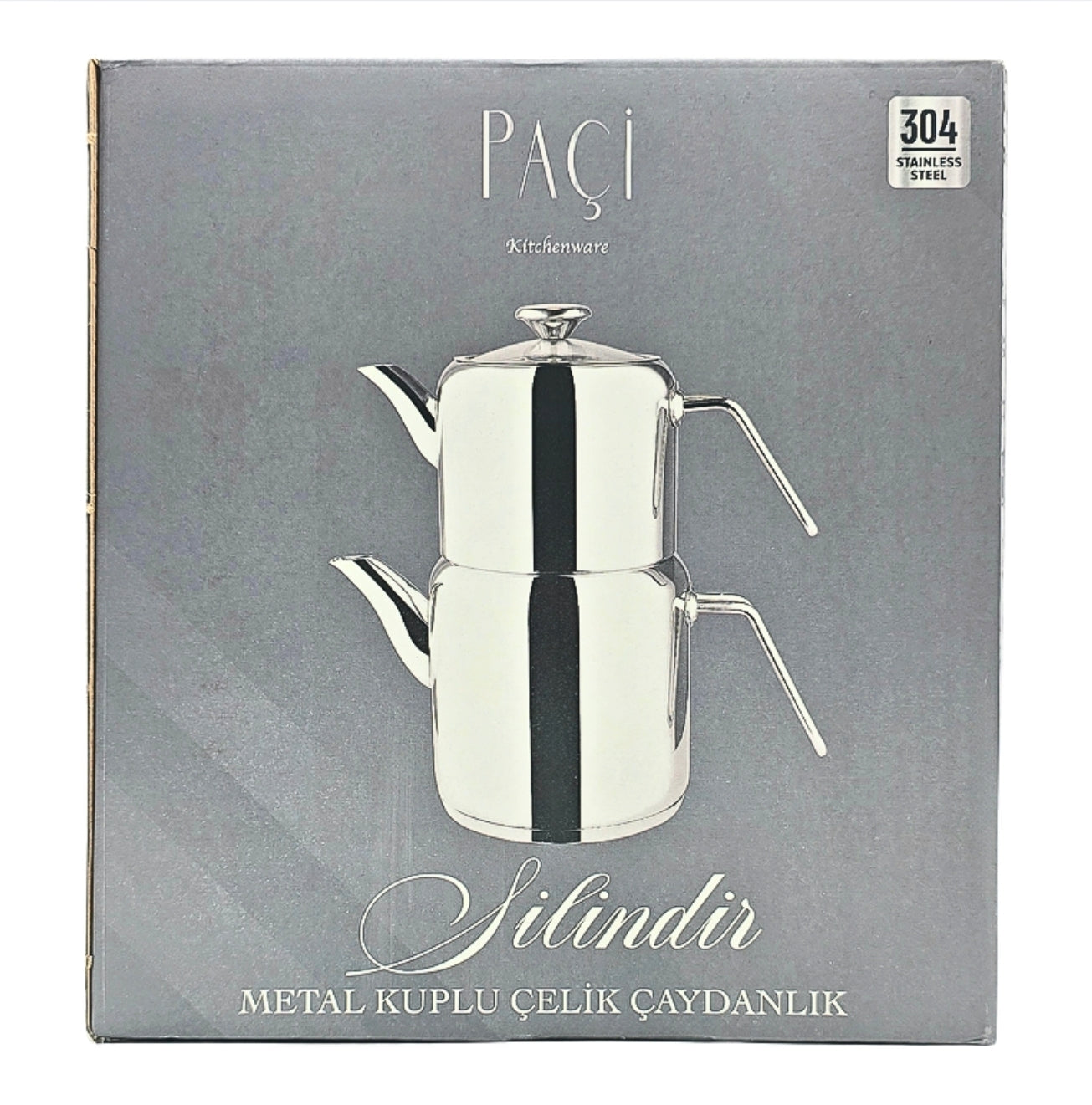 Paci Silindir Metal Handle 304 Stainless Steel Turkish Teapot