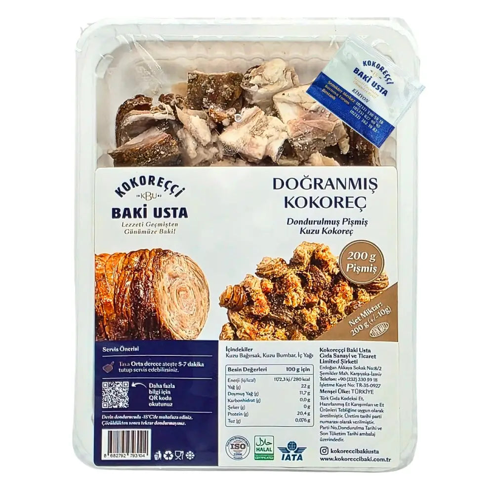 Baki Usta DOĞRANMIŞ KOKOREÇ Chopped Frozen Cooked Lamb 200g Baki Usta Sliced Cooced Kokorec 200g