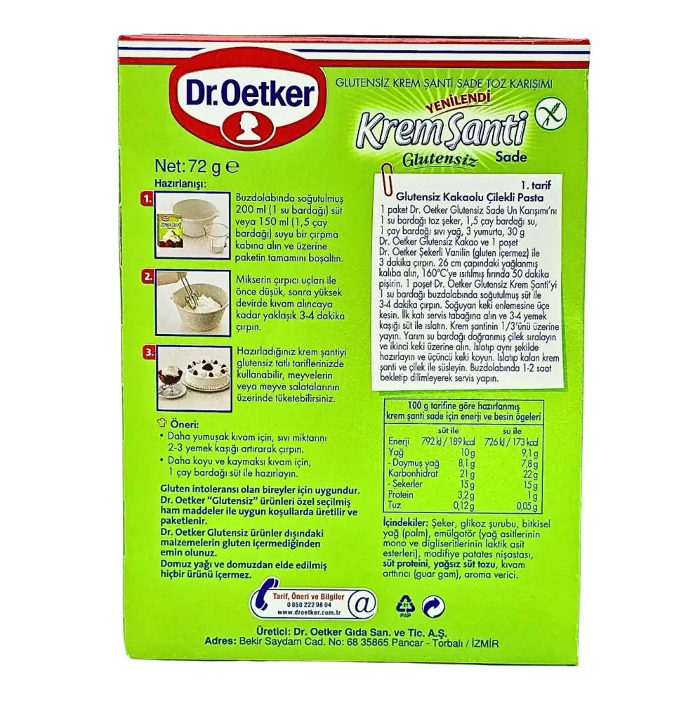 Dr.Oetker Gluten Free Plain Whipped Cream 72g Dr Oetker Gluten Free Whipped Cream 72g