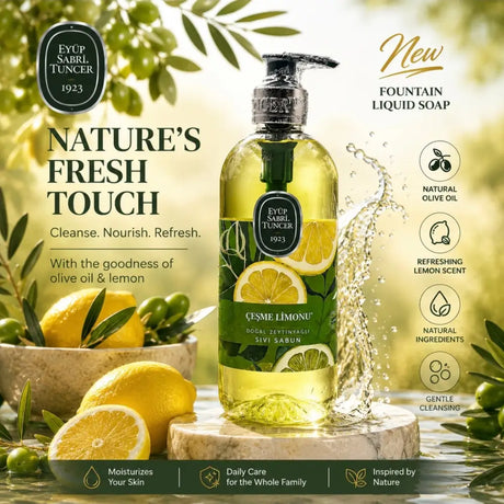 Eyup Sabri Tuncer Fountain Lemon Natural Olive Oil Liquid Soap 500ml - Eyup Sabri Tuncer 500ml Liquid Soap Natural