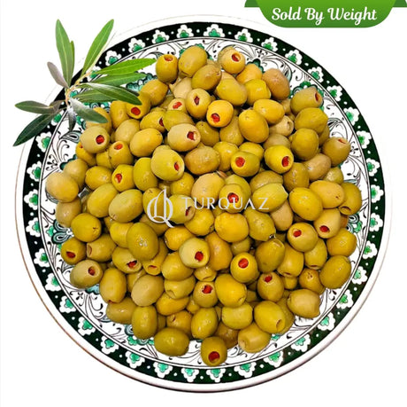 Gourmet Red Pepper Green Olives SBW Olives