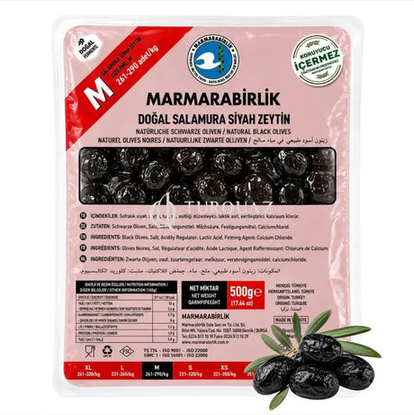 Marmarabirlik Salamura Black Olives Hiper Midium 500g - Salamura Black Olives Hiper M