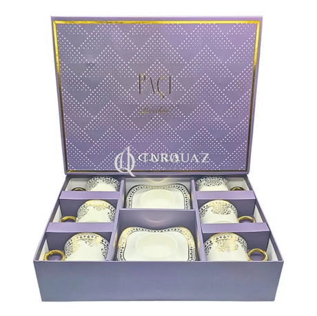 Paci Cara Porcelain Turkish Coffee Cup Set 6pcs Paci Gilded Coffee Cup
