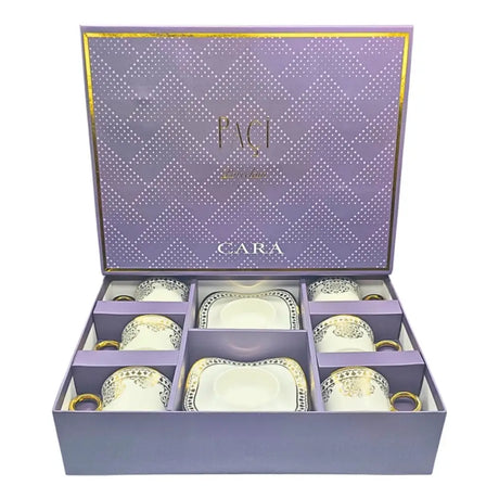 Paci Cara Porcelain Turkish Coffee Cup Set 6pcs Paci Gilded Coffee Cup