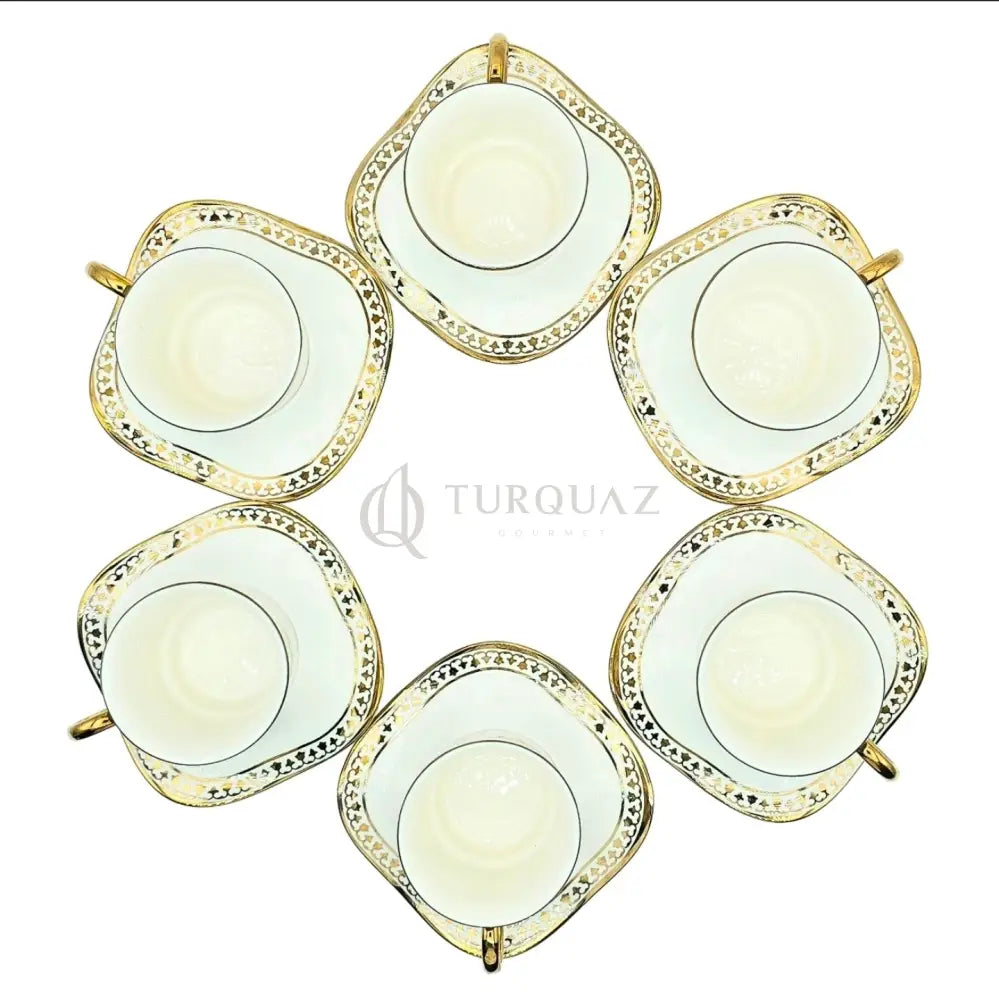 Paci Cara Porcelain Turkish Coffee Cup Set 6pcs Paci Gilded Coffee Cup