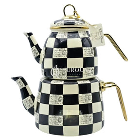 Paci Elite Class Checkered Steel Turkish Teapot Paci Elite Class Checker Teapot