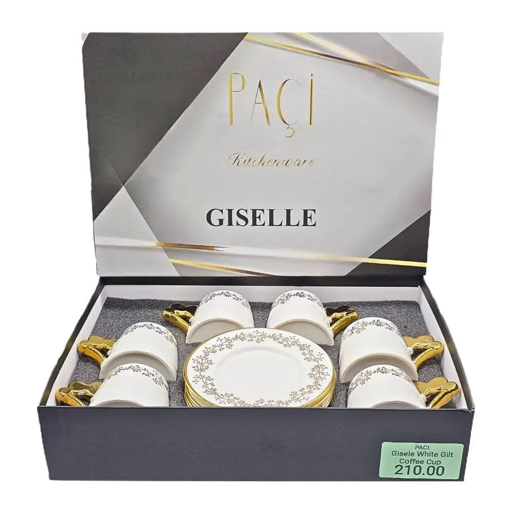 Paci Giselle Kitchenware Turskish Coffee Cup 6pcs Paci Giselle White Gilt Coffee Cup
