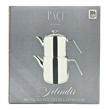 Paci Silindir Metal Handle 304 Stainless Steel Turkish Teapot Paic cylinder Mtl.handled 304 Steel Teapot