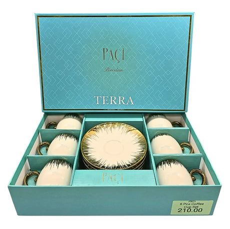 Paci Terra Porcelain Turkish Coffee Cup Set 6pcs Paci Bamboo Porcelain Coffee Cup Set