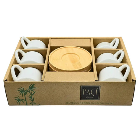 Paci White Porcelain Bamboo Saucer Coffee cup Set 6pcs no. 101094 Paci Porcelain Coffee cup Set 6pcs