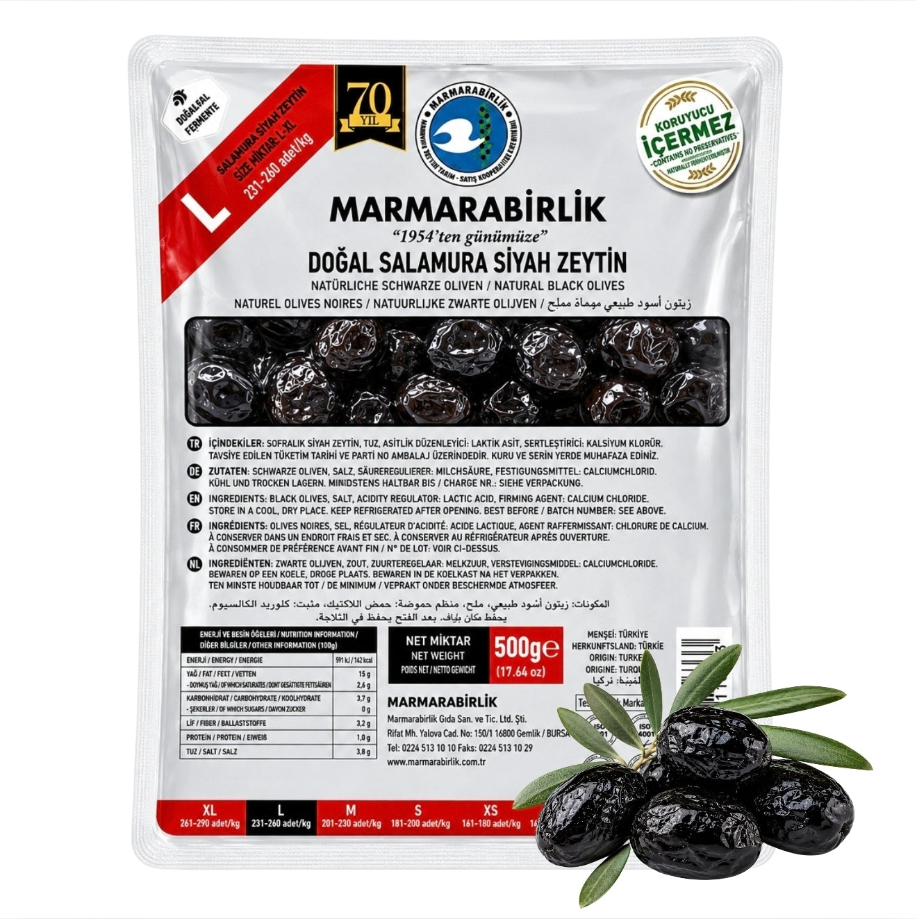 Marmarabirlik Salamura Black Olives Hiper Large 500g