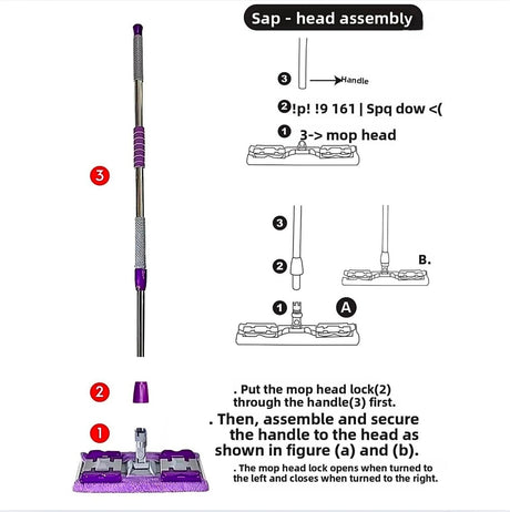 Easy Clean Mop Sweeper Kit (Support + Stick + 2 Dry Cloths)