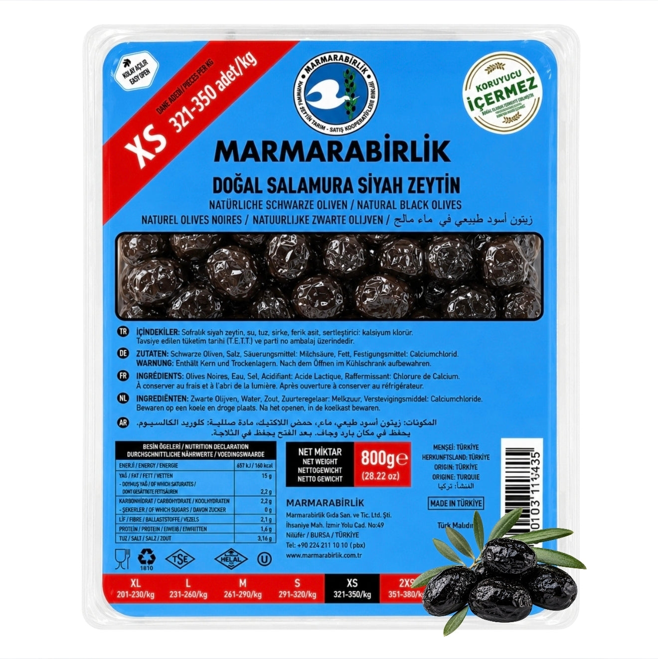 MarmaraBirlik Natural Black Olives Xs
