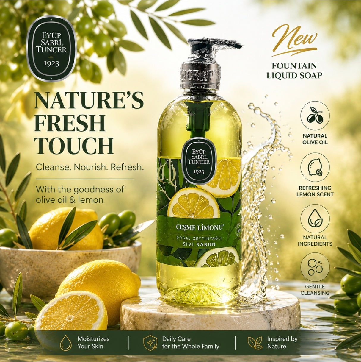 Eyup Sabri Tuncer Fountain Lemon Natural Olive Oil Liquid Soap 500ml