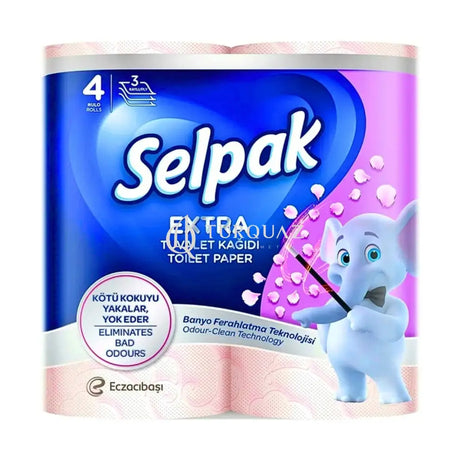 Selpak Extra Bathroom Paper Roll Refreshing Pack with Odour Clean Technology Toilet Paper 3ply X 4 Rolls Selpak Extra