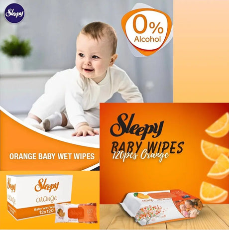 Sleepy Orange Care Baby 120 Pcs Wet Wipes - Sleepy Orange Care Baby 120 Wet Wipes