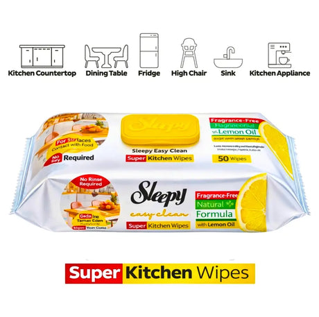 Sleepy Super Kitchen Lemon 2x50 - 100 Wipes Sleepy x50 Super Kitchen Wipes
