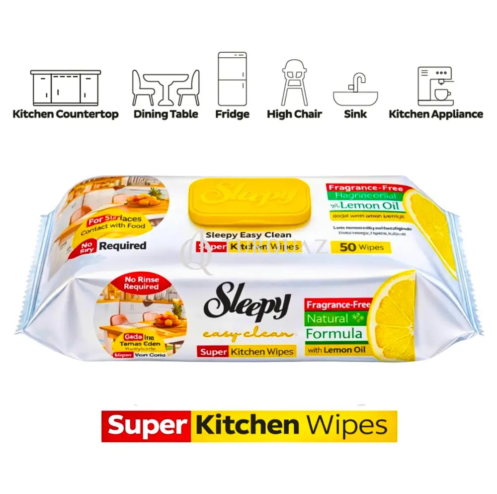 Sleepy Super Kitchen Lemon 2x50 - 100 Wipes Sleepy x50 Super Kitchen Wipes