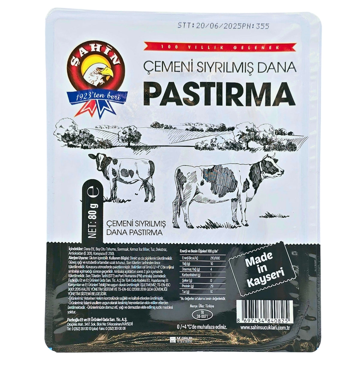 Sahin Fenugreek striped Beef Pastirma  80 Gr