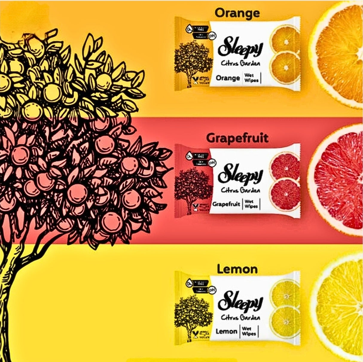 Sleepy Citrus Garden Travel Pack Pocket Wipes 15 Sheets X 3Pack