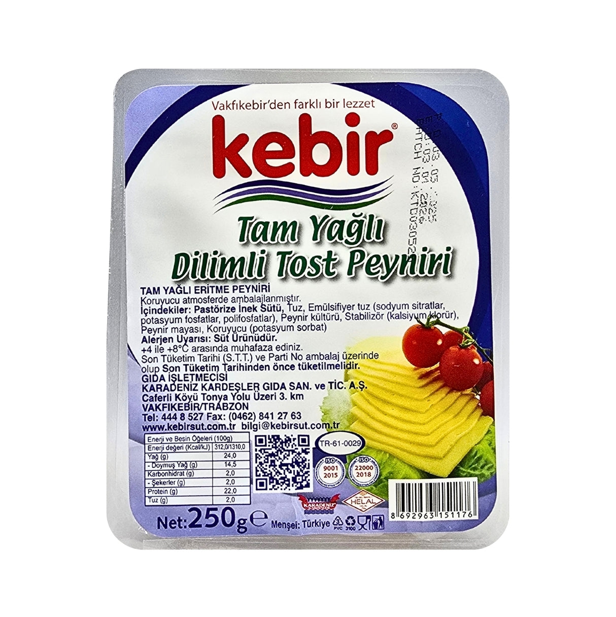 Kebir Full Fat Sliced Toast Cheese 250g